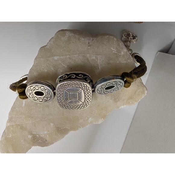 Brighton Bracelet 7.5in Crystal Silver Tone Adjustable Cord - Picture 2 of 6